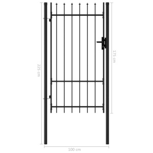 Poartă de gard cu o ușă, vârf ascuțit, negru, 1x1,75 m, oțel - Img 5