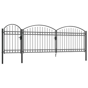 Poartă de gard de grădină cu arcadă, negru, 1,75 x 5 m, oțel - Img 2