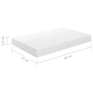 Raft de perete suspendat, alb extralucios, 40x23x3,8 cm, MDF - Img 9