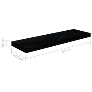 Raft perete suspendat, negru extralucios, 80x23,5x3,8 cm, MDF - Img 9