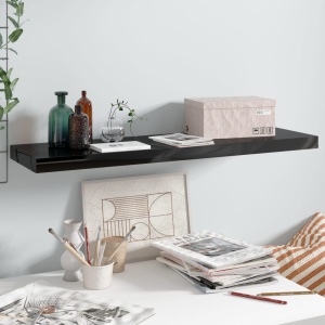 Raft perete suspendat, negru extralucios, 90x23,5x3,8 cm, MDF