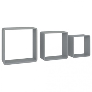 Rafturi cub de perete, 3 buc., gri, MDF - Img 3