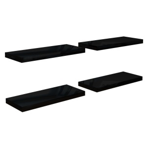 Rafturi de perete 4 buc. negru extralucios 60x23,5x3,8 cm MDF - Img 2