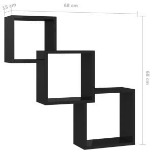 Rafturi de perete, cub, negru lucios, 84,5 x 15 x 27 cm, PAL - Img 5