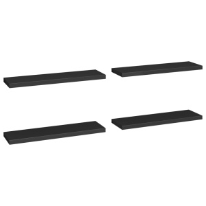 Rafturi de perete suspendate 4 buc., negru, 90x23,5x3,8 cm, MDF - Img 2