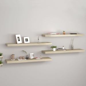 Rafturi de perete suspendate 4 buc. stejar, 90x23,5x3,8 cm, MDF