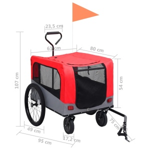 Remorcă bicicletă &amp; cărucior 2-in-1 pentru animale, roșu și gri - Img 10