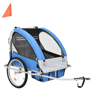 Remorcă bicicletă &amp; cărucior copii 2-in-1, Albastru și Gri