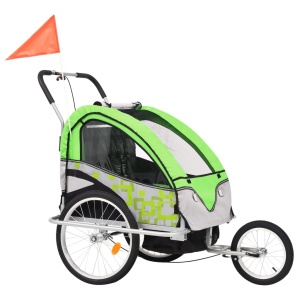 Remorcă de bicicletă &amp; Cărucior copii 2-in-1, verde și gri - Img 4
