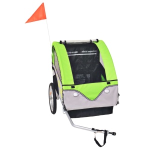 Remorcă de bicicletă pentru copii, gri și verde, 30 kg - Img 2