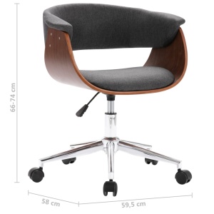 Scaun de birou pivotant, gri, lemn curbat și material textil - Img 7