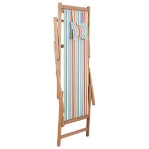 Scaun de plajă pliabil, multicolor, textil și cadru din lemn - Img 4