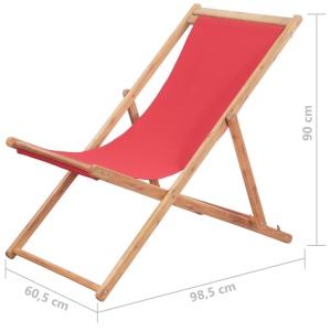 Scaun de plajă pliabil, roșu, textil și cadru din lemn - Img 11