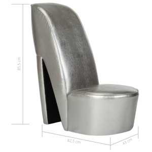 Scaun, design toc inalt, argintiu, piele ecologică - Img 6