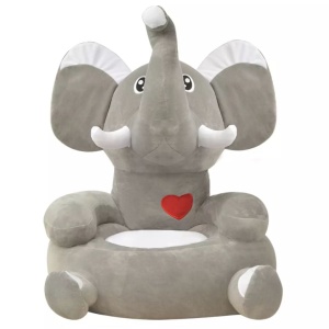 Scaun din pluș pentru copii cu model elefant, gri - Img 3