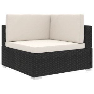 Scaun modular de colț, 1 buc., negru, poliratan, cu perne