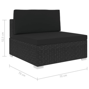 Scaun modular de mijloc, 1 buc., negru, poliratan, cu perne - Img 8