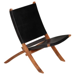 Scaun relaxant pliant, negru, piele naturală - Img 11
