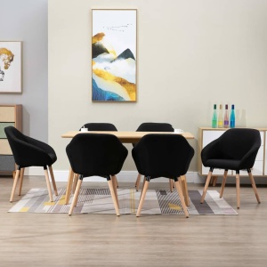 Scaune de bucătărie, 6 buc., negru, material textil