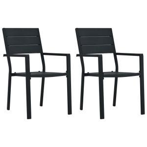 Scaune de grădină, 2 buc., negru, HDPE, aspect lemn