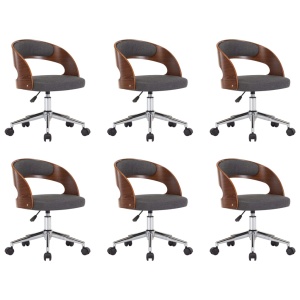 Scaune pivotante de masă, 6 buc., gri, lemn curbat și textil - Img 2