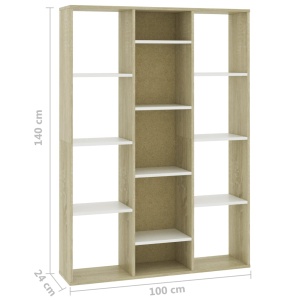 Separator cameră/Bibliotecă, alb și stejar, 100x24x140 cm, PAL - Img 6
