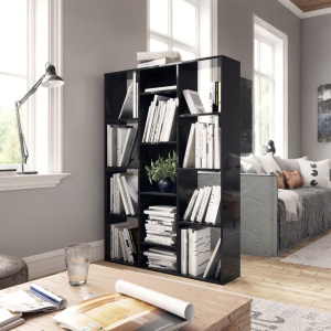 Separator cameră/Bibliotecă, negru lucios, 100x24x140 cm, PAL - Img 3