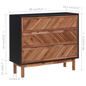 Servantă, 90 x 33,5 x 80 cm, lemn masiv de acacia și MDF - Img 6
