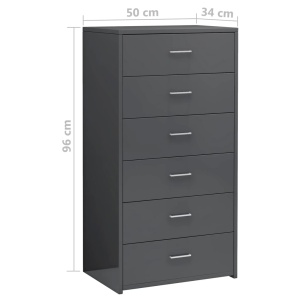 Servantă cu 6 sertare, gri extralucios, 50 x 34 x 96 cm, PAL - Img 5
