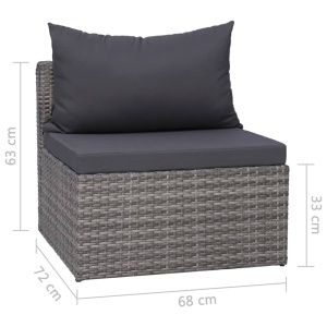 Set canapea de grădină cu perne, 4 piese, gri, poliratan - Img 5