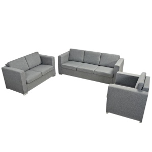 Set canapele, 3 piese, gri deschis, material textil - Img 3