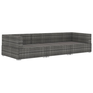 Set canapele de grădină cu perne, 3 piese, gri, poliratan - Img 3