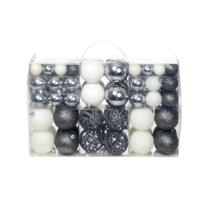 Set globuri de Crăciun 100 de piese, 6 cm, alb/gri