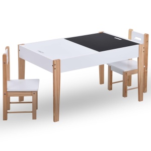 Set masă cu scaune pentru copii cu tablă, 3 piese, negru și alb - Img 2