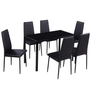 Set masă și scaune de bucătărie 7 piese, negru - Img 2