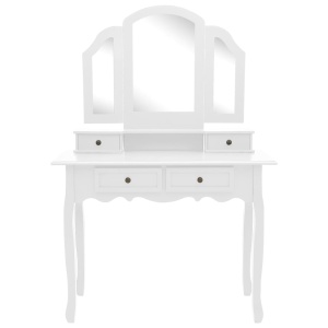 Set masă toaletă cu taburet alb 100x40x146 cm lemn paulownia - Img 4