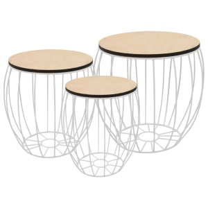 Set măsuță de cafea, 3 buc., placaj de plop, fier