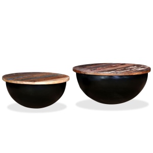 Set măsuțe cafea 2 piese, lemn masiv reciclat, negru, formă bol - Img 10