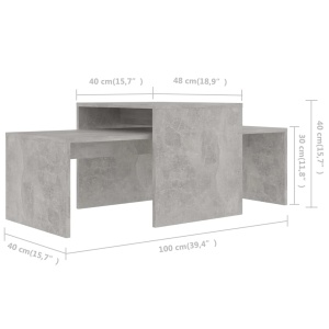Set măsuțe de cafea, gri beton, 100x48x40 cm, PAL - Img 6
