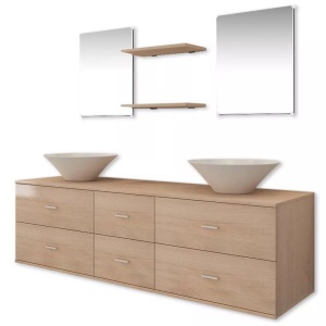 Set mobilier baie 9 piese cu chiuvete și robinete incluse, Bej - Img 4