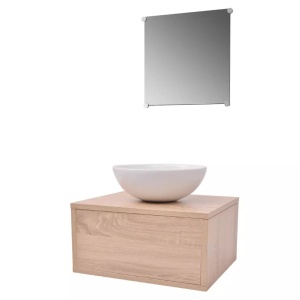 Set mobilier baie format din 3 piese cu chiuvetă inclusă, Bej - Img 2