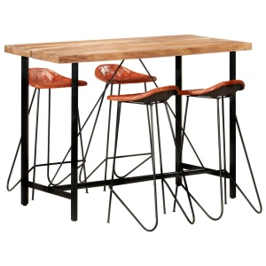 Set mobilier bar 5 piese lemn masiv sheesham &amp; piele naturală