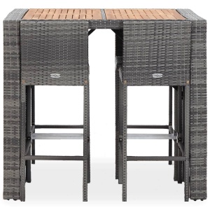 Set mobilier bar exterior, 5 piese, gri, poliratan, lemn acacia - Img 3