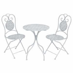 Set mobilier bistro, 3 piese, alb cenușiu, oțel