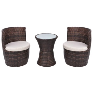 Set mobilier bistro cu perne, 3 piese, maro, poliratan - Img 2