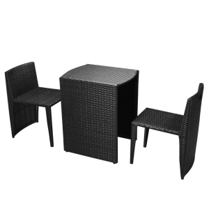 Set mobilier bistro cu perne, 3 piese, negru, poliratan - Img 3
