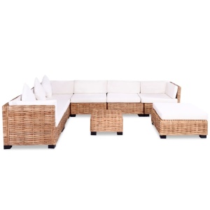 Set mobilier cu canapea 27 piese, culoare naturală, ratan - Img 3