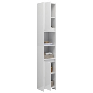 Set mobilier de baie, 3 piese, alb extralucios, PAL - Img 7