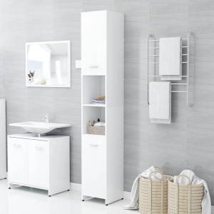 Set mobilier de baie, 3 piese, alb, PAL - Img 8