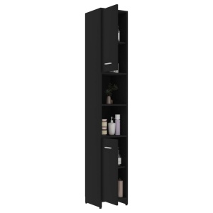 Set mobilier de baie, 3 piese, negru, PAL - Img 6
